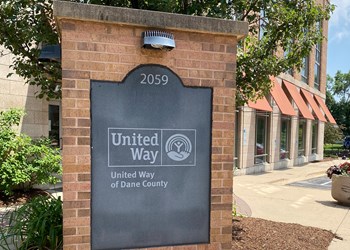 Sign in front of the United Way of Dane County building in Madison, WI.