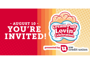 Promotional image with the text "August 10, you're invited! Cream Puff Lovin' Celebration presented by UW Credit Union"